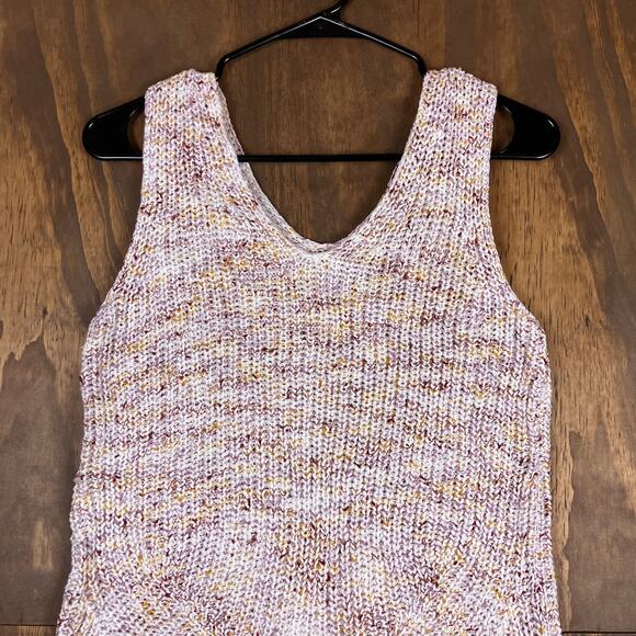 Loft Womens Sweater White Multicolored Knitted Double V Neck Sleeveless M - Picture 2 of 10